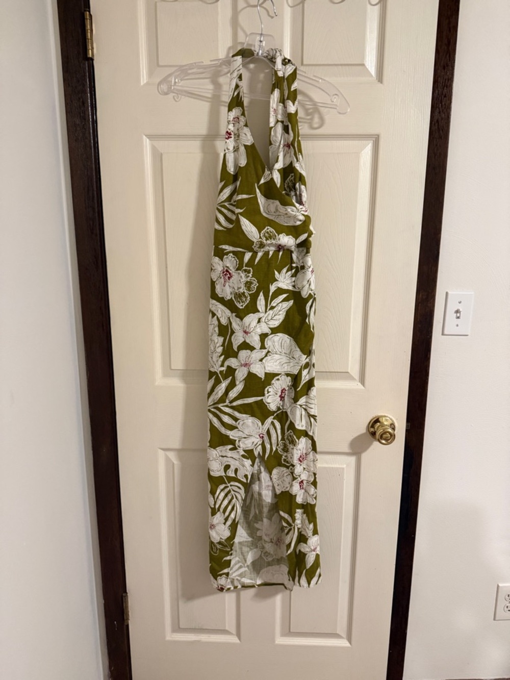 Zara Olive Green Floral Halter Midi Dress - Picture 4 of 9